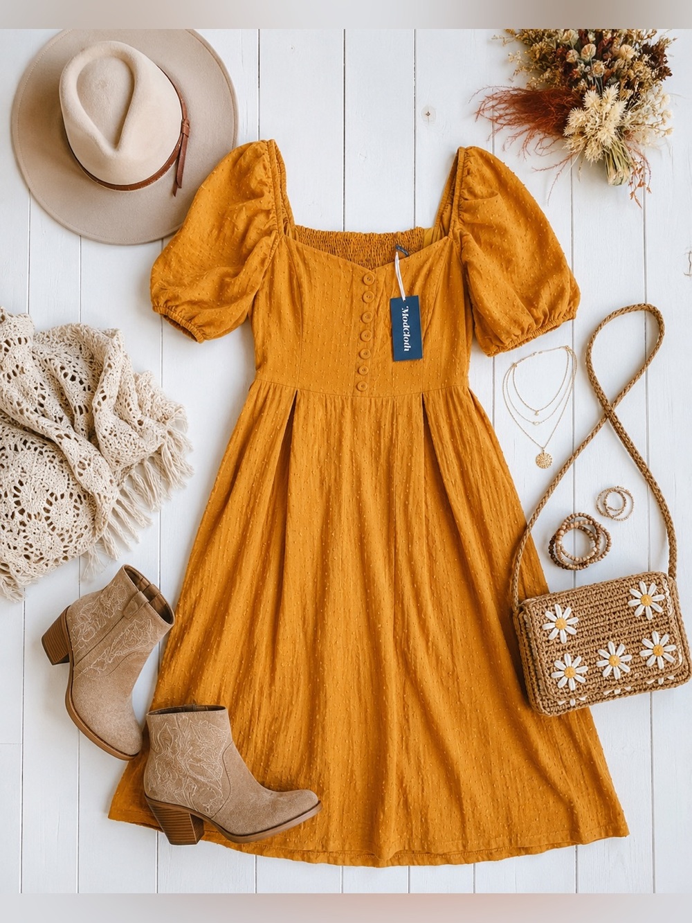 MODCLOTH Mustard Clip Dot Midi Dress Size 4X New!